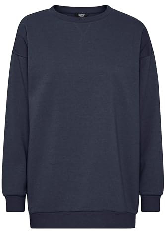 OXMO OXHillary Damen Langer Sweatshirt Pullover Longpullover mit runder Rippkragen Rippbündchen Baumwollmischung Loose fit, Größe:L, Farbe:Total Eclipse (194010)