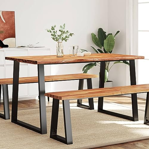 qohoio Esstisch Esszimmertisch Dining Table Essen Tisch Esszimmertische Baumkante 140x80x75 cm Massivholz Akazie