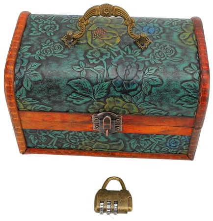 NOENNULL Vintage Jewelry Box with Lock Treasure Organizer Gift Jewelry Box Wooden Craft Retro Jewelry Case Flower Pattern Decorative Keepsake Box for Bracelet Hair Clips Pendants (with