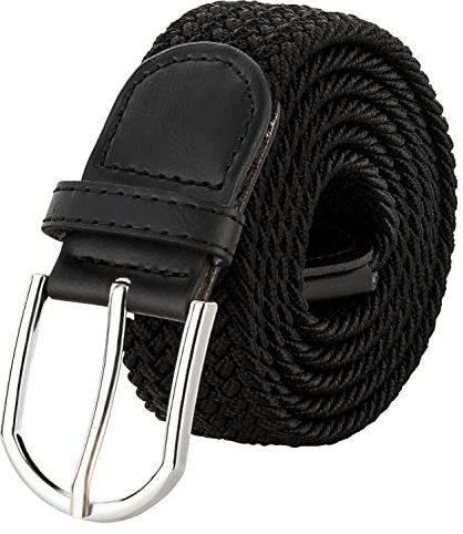 VINTAGE BASICS Unisex Stretchgürtel 120cm lang - 3,3cm breit - Herren und Damen Gürtel - Elastischer Stoffgürtel - Flechtgürtel Schwarz