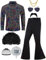 Ragelion Herren 70er Jahre Outfit Retro Disco Kostüm Set Männer Hippie Kostüm Hemd und Schlaghosen für Karneval oder Mottoparty