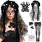 Aragallant Cerchietto Halloween Fascia, Giorno dei Morti Copricapo Festa, Cerchietto di Halloween Fascia Rose, Accessori per Capelli Halloween con Tatuaggi sul Viso, Orecchini (Black)