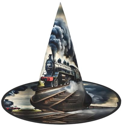 WURTON Dampfzug Wolken Druck Halloween Hut Einzigartiger Hexenhut für Partys Cosplay - Halloween Dekor Partys