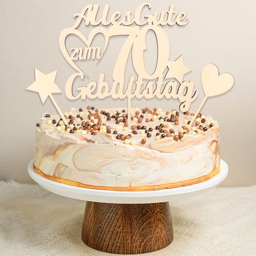 DazzJoy Holz Tortendeko 70 Geburtstag Frau Mann, 3 Stück Kuchen Deko 70 Geburtstag, Alles Gute zum 70 Geburtstage Deko, Holz Cake Topper 70. Geburtstage, Kuchendeko Geburtstagsdeko 70 Jahre
