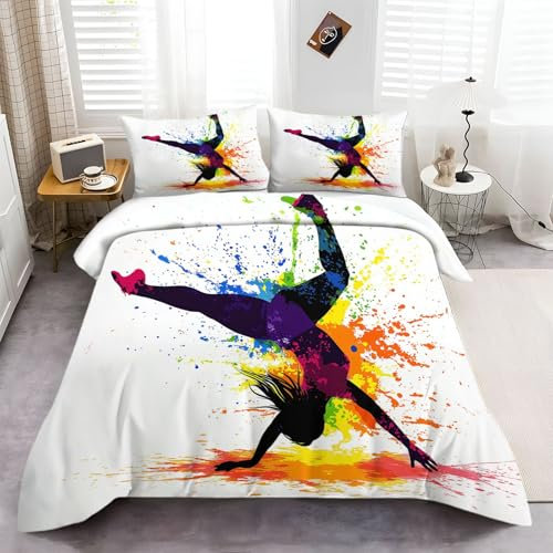 Bettdecke Cover 135 × 200 cm Bettwäsche Bunt Akrobatische Turnerin Drucken Schlafzimmer Atmungsaktiv Mikrofaser Bettwäsche Bettbezug Mit Reißverschluss Wird mit 2 Kissenbezügen