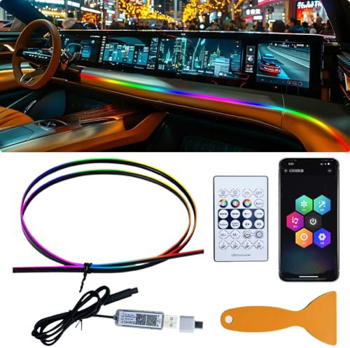 CEWROM LED Innenbeleuchtung Auto, Umgebungslicht USB, RGB Ambientebeleuchtung Auto Strip 110cm App Steuerbare Innenbeleuchtung,Mehrfarbige Ambientebeleuchtung LED Streifen, Glühendes Neonlicht