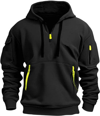 Hoodie Herren Oversize Y2k Winter Kapuzenpulli mit Taschen 2024 Casual Kapuzenpullover Hip Hop Outdoor Hoody Warm Jogging Sport Pullover Kordelzug Personalisierte Sweatshirt(Black,M)