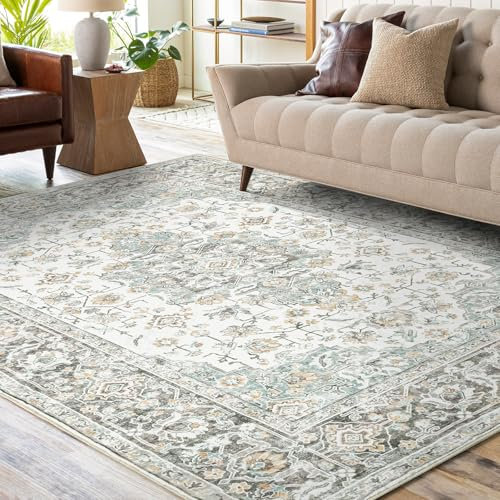 WONGS BEDDING Teppich Wohnzimmer 200x300cm, Teppich Schlafzimmer Beige Kurzflor Wohnzimmerteppich, Vintage Flauschig Teppiche Waschbar in Waschmaschine für küche