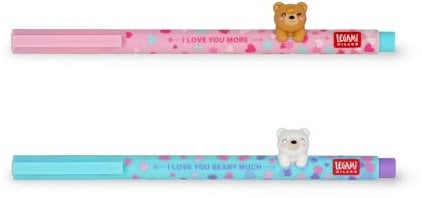 Legami - 2er Set Lovely Friends Gelschreiber, limitierte Auflage, abnehmbare und wiederverwendbare Dekotiere, rollt nicht, hellblaue und lila Tinte, feine Spitze 0,5 mm