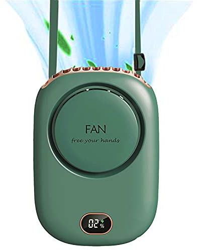 Mini Wearable Personal Fan, Hanging Neck Rechargeable Portable Summer Cooling Fan with Lanyard and Bracket, Powerful 3 Speed 120 Degree Wide-angle Clip on Waist Outdoor Bladeless Small Fans (Green)