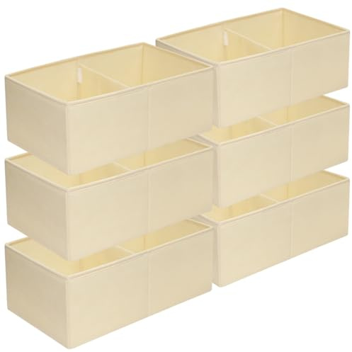 iwill CREATE PRO 6er-Set Beige Stoff-Aufbewahrungskörbe mit Trennwänden, 26x41,5x15,5cm weiche faltbare Boxen, umweltfreundliche Vlies-Organizer für Schlafzimmer, Schrank (warmes Naturton-Design)