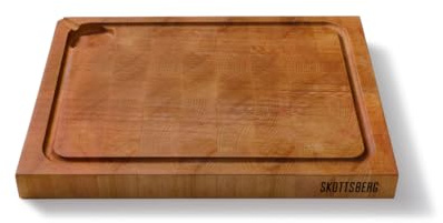 Skottsberg Holz Schneidebrett – Schneidebrett mit Saftgraben – Eingefräste Griffe – 39 x 30 x 3,5 cm – Buchenholz (FSC)