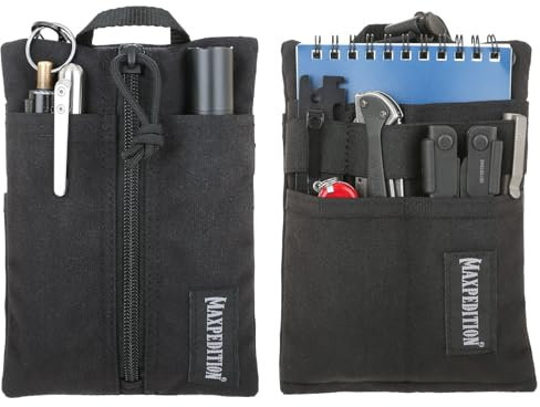 MAXPEDITION Platy Taschen-Organizer, strapazierfähige EDC-Werkzeugtasche für Herren, Umhängeband mit Paracord-Schlüsselband, hält Taschenlampe, Multitool, Stift, Notebook (schwarz, 12,7 x 17,8 cm)