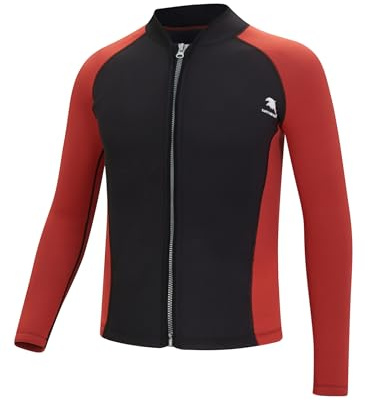 Yruioon Chaqueta de neopreno para hombre de manga larga de 2 mm con cremallera Traje de neopreno Tops para buceo, surf, natación, snorkeling, negro, rojo, M
