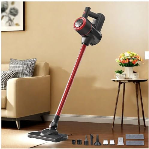 MeLtor Balai Aspirateur Laveur 120W 18Kpa 35 Min, Aspirateur Laveur sans Fil Léger Puissant Aspirateur Laveur sans Fil pour Tapis,Durs Sols,Poils d'animaux,Red