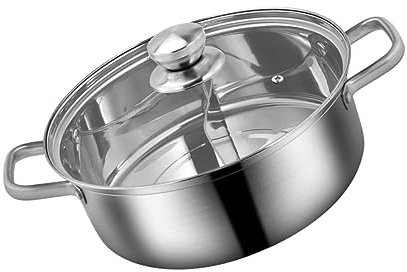 HYTROVE 1 Pieza Olla de Hot Pot Inoxidable con Divisor y Tapa de para Cocinas Reuniones Familiares y Restaurantes