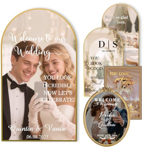 Custom Wedding Mirror Decal Personalised Welcome Sign DIY Vinyl Lettering Sticker with Bride Groom Names for Bridal Shower Reception Wedding Decor