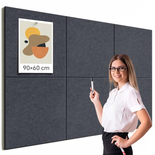 Großes Kork Board Alternative Pinnwand, 90 x 60 cm, 6 Stück, Filzkork-Tafel, Fliesen für die Wand mit 50 Pinnnadeln für Büro, Schule, Zuhause
