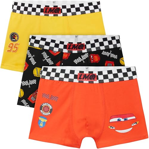 Disney Cars Flash McQueen Boxer Enfant Garcon, Lot de 3 Respirant Calecon, Ceinture Elastique sous Vêtements, Comfy Cadeau Garcon (3-4 Ans, Multi Cars)