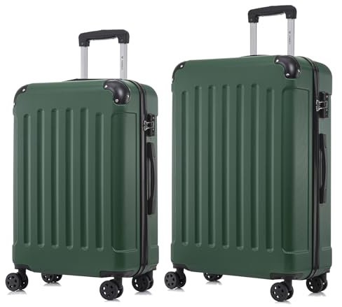 YONSLY Premium Reisekoffer TSA-Schloss,YKK-Reißverschluss Hartschalen-Koffer Trolley Kabinenkoffer Rollkoffer Suitcase Handgepäck 4 Rollen (Dunkelgrün, L-XL-Set)