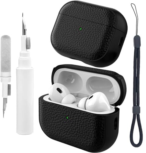 Teyomi für Airpods Pro 3 Hülle mit Handschlaufe, TPU Schutzhülle für Apple Airpods Pro 3. Generation mit Reinigungsset, Texturdesign für Airpods Pro 3 Case, Fallfest, Stoßfest (Schwarz)