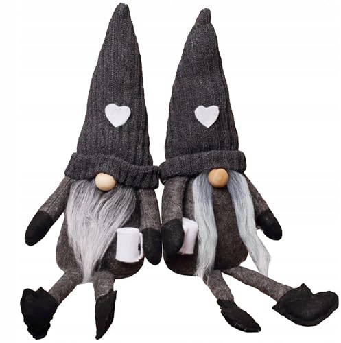 KRUMAD Weihnachtswichtel Set 2 Stück – 40 cm Deko Figuren in Grau – Weihnachtsdeko Innen für Tisch, Regal & Kamin – Skandinavische Wichtel GNOME Christmas Decoration