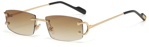 LIGOES Mode Quadrat Sonnenbrille UV400 Metall Unisex randlose Sonnenbrille für Männer Frauen (gold with brown)
