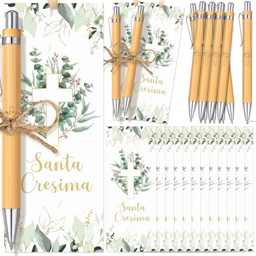 Tenare 30 Piezas Regalo de Confirmación Regalos Cristianos para Primera Comunión Accesorios para la Biblia de la Iglesia para Invitados Incluye Tarjetas Religiosas con Cruz Bolígrafos Cinta y Cordel