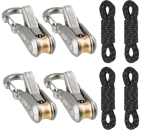 2/4/6-Pack Rope Roller Cam Lock Tensioner, Cord and Rope Tightening Tool with Carabiner Clips, Fast Adjustable Ropes Tie-Down Kit for Camping Hiking Tarp Boat & Outdoor