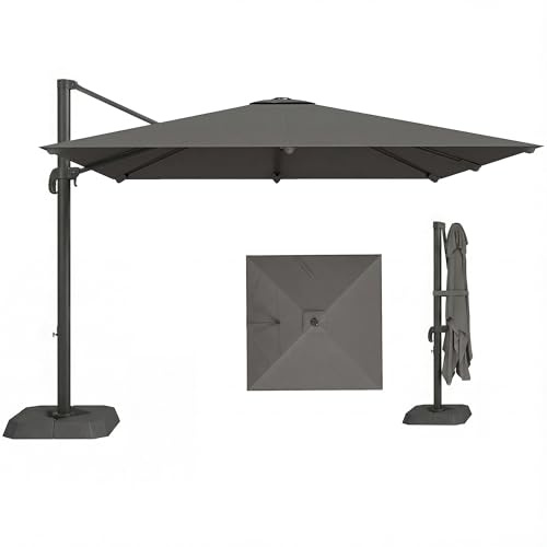 Outsunny Ombrellone da Giardino Decentrato a Manovella 3x3m con Base Pesi Riempibili, Ombrellone da Esterno Quadrato Inclinabile Girevole a 360°, in Alluminio per Terrazzo Piscina, UV30+, Grigio Scuro