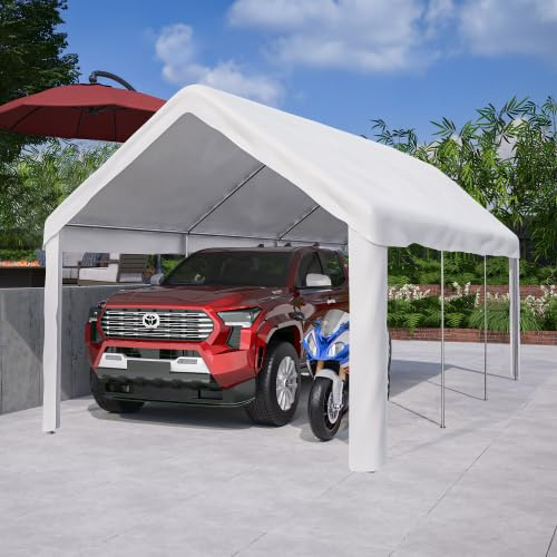 Carport Tenda garage 3 x 6 m – Tenda da garage invernale con porta roll-up e pareti laterali rimovibili, colore bianco – per auto, SUV, camion, anche per feste, magazzini e pascoli