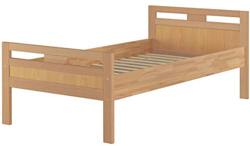 Erst-Holz® Massivholzbett Seniorenbett Buche Natur 90x200 Einzelbett Holzbett Hohes Bett mit Rollrost 60.74-09