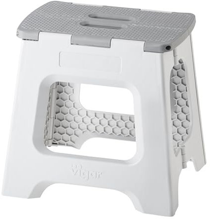 Vigar - Taburete Plegable - Modelo Compact - 32 cm de Altura - 80% Plástico Reciclado - Ideal Cocina, Baño y Camping - Escalón Peldaño Infantil - Gris