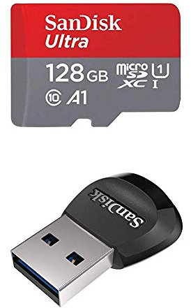 SanDisk Tarjeta de Memoria Ultra Android microSDXC UHS-I de 128 GB con Adaptador SD + SanDisk MobileMate USB 3.0 - Lector de Tarjetas MicroSD