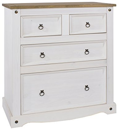 Home Source Solid Pine Wood Chest of 4 Drawers 4 Drawers Storage Cabinet, White