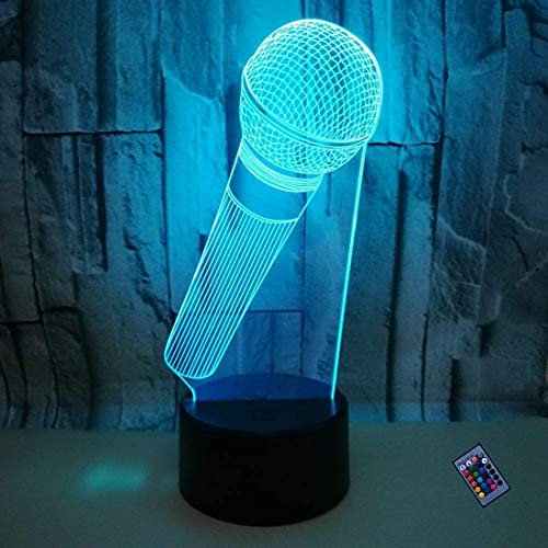 Creative 3D Microphone Night Light 16 Colors Changing Remote Control USB Power Touch Switch Decor Lamp Optical Illusion Lamp LED Table Desk Lamp Children Kids Christmas Brithday Gift