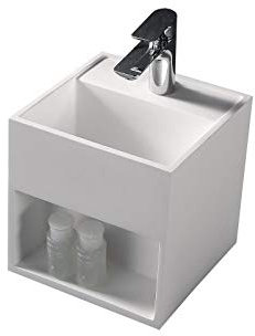 Bernstein Wand-Waschbecken TWG31 aus Mineralguss - Kompaktes, Eckiges Waschbecken mit Ablagefach, Weiß Matt, 30 x 30 x 30 cm - Integriertes Stauraumfach, Waschtisch für Aufsatz- und Unterputzarmaturen