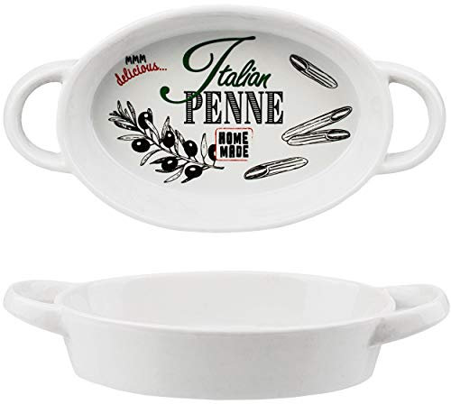 alles-meine.de GmbH kleine Auflaufform/Ofenform - Italian Penne - Porzellan/Keramik - oval/rund - weiß - 15 cm - Gratinform - Lasagneform/Nudelgratin - Backform - Kuchenf..