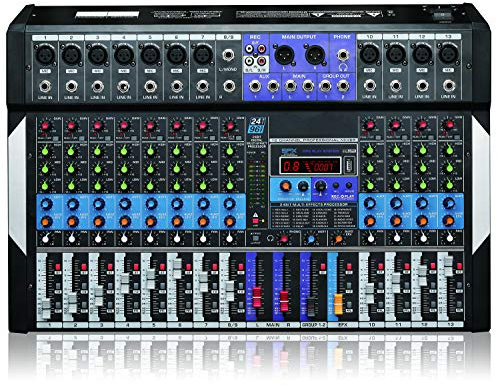 Boytone BT-120MX- 12 Channel Bluetooth Studio Audio Mixer - DJ Sound Controller Interface USB Drive for PC Recording Input, RCA, XLR Microphone Jack, 48V Power, 24BIT Digital Multi Effect Processor