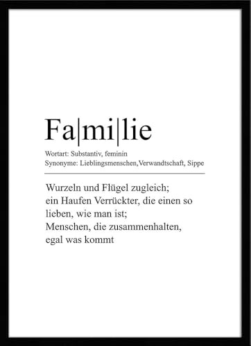 artissimo gerahmtes Poster mit Spruch 50x70 cm Familie Definition Wort PE6480-ER – Bild mit Rahmen, skandinavisches Sprüchebild, Typografie Wandbild, Kunstdruck Hochformat, schwarz weiß