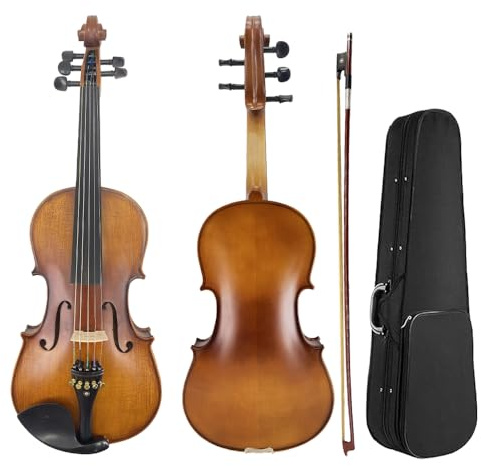 Yinfente 5 String Acoustic Viola 16 inch Full Size For Students,Beginners, Professional Handcrafted Complete Viola Instrument With Case,Brazil Bow,Cleaning Cloth，Bridge,Extra Strings Brown