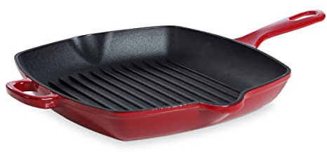 BK Bourgogne Padella per Grigliare Antiaderente in Ghisa Smaltata a Induzione, Senza PFAS, Sicuro al Forno fino a 230˚C, Lavabile in lavastoviglie, Rosso Peperoncino