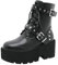 Etebella Damen Gothic Plateau Stiefeletten Blockabsatz High Heels Ankle Boots zum Schnüren Punk Schnalle Schuhe (Schwarz 1,43)