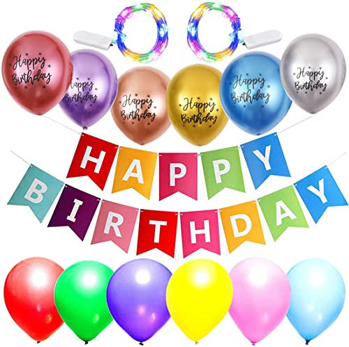 Craftsboys Happy Birthday-Banner mit LED-Lichterkette, 30,5 cm, Happy Birthday-Luftballons, perfekt für Geburtstagsparty-Dekorationen