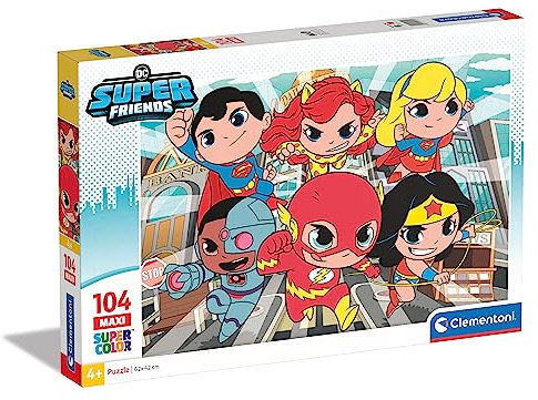 Clementoni - 25720 - Supercolor Puzzle Dc Comics Super Friends - Puzzle Mit 104 Teile Maxi - Puzzle Für Kinder Ab 4 Jahren, Made In Italy