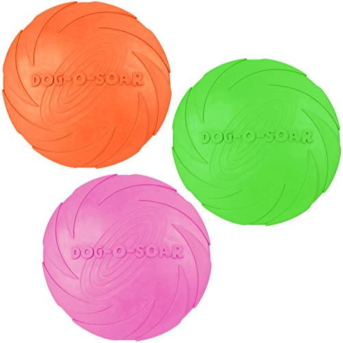 aiMaKE 3 Stück Hundefrisbee ，15cm Hunde-Frisbee aus Natürlichem Kautschuk für Land und Wasser ür Land und Wasser,Hundetraining, Werfen, Fangen & Spielen(Orange +Rosa + Grün)