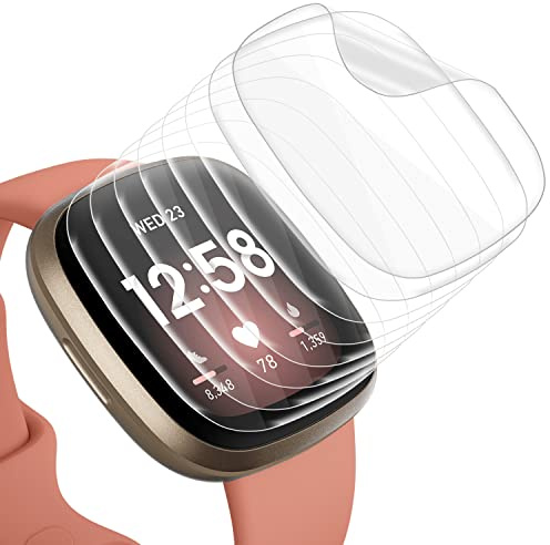 Tuocal 8 Pack Displayschutzfolie Kompatibel mit Fitbit Versa 3 / Fitbit Sense Displayschutzfolie Weiche TPU Unterstützung Fingerabdrucksensor Anti-Bläschen Kratzfest Abdeckung für Sense/Versa 3