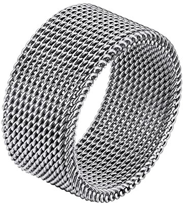 Bandmax Mesh Ring für Männer Frauen Edelstahl Twist Ring Mesh Bandring mit 10,2MM Breite Partner Ring Fingerring Schickes Schmuckstück Accessoire für Weinachten Geburtstag Valentinstag Ringgröße 57