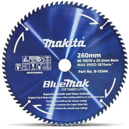 Makita B-15344 Bluemak Tungsten Carbide Tipped Saw Blade, 80T, 260 mm Diameter