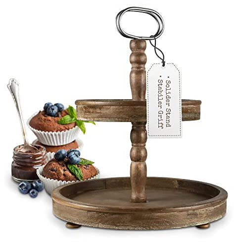 SOMEDA® Rustikale Holz Etagere / Farmhouse Deko / Tiered Tray / Schwarz, Braun oder Weiß (Braun)